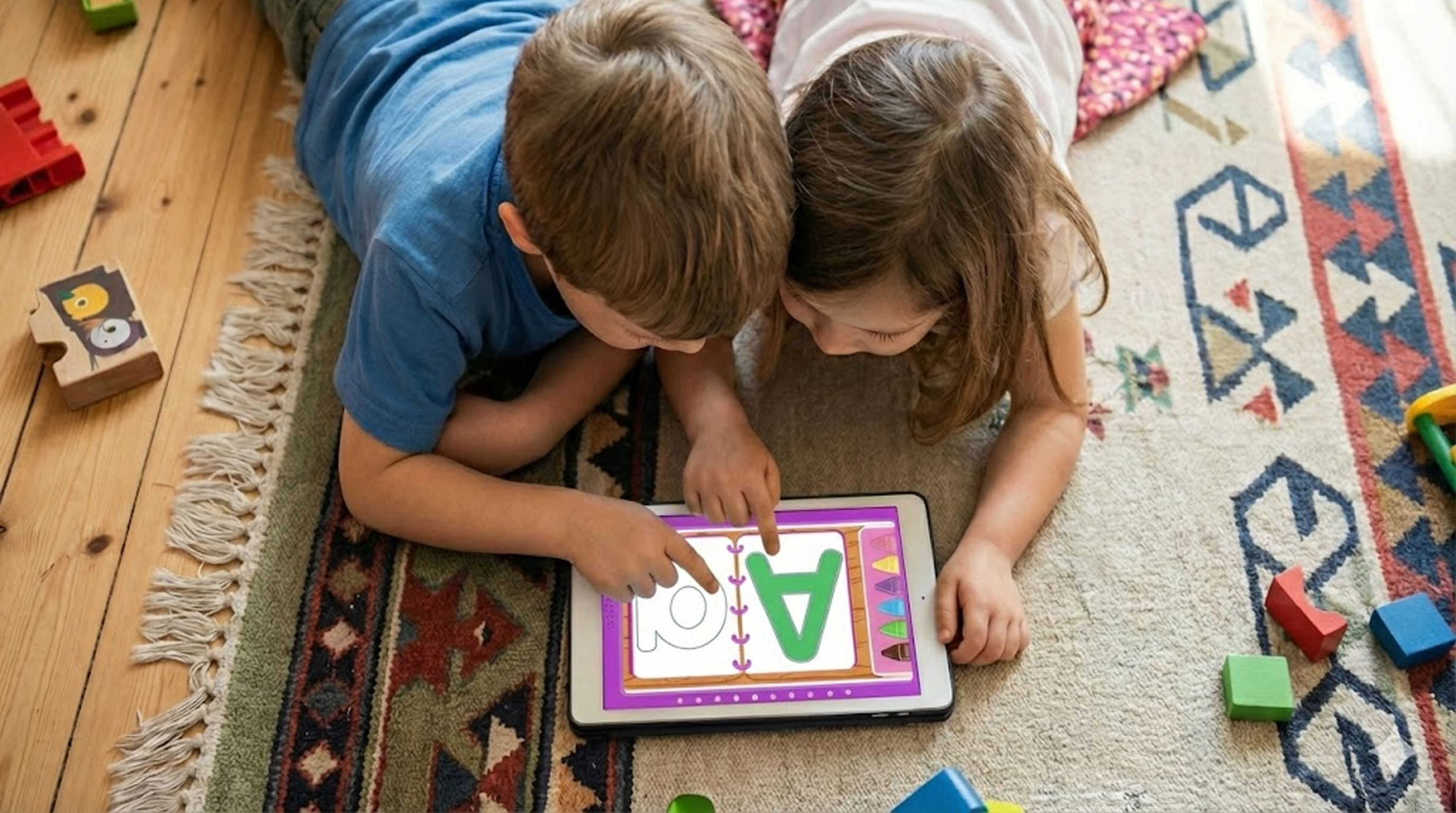 Kids playing on a tablet